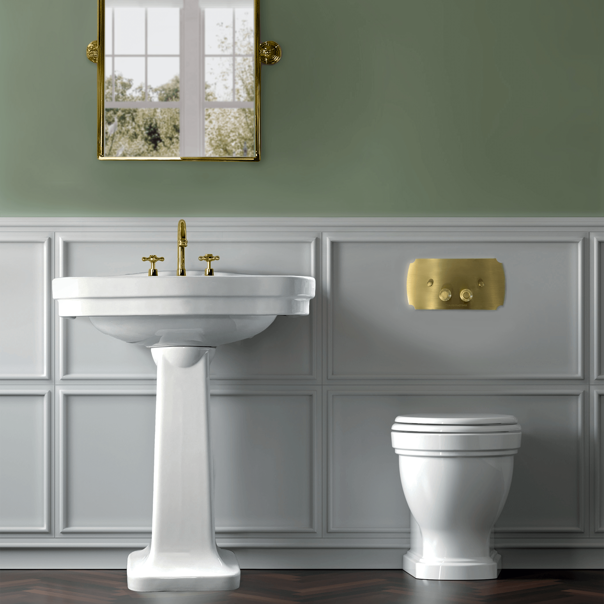 TURNER HASTINGS CLAREMONT WALL FACED PAN WITH GEBERIT IN WALL CISTERN & TRADITIONAL FLUSH PLATE