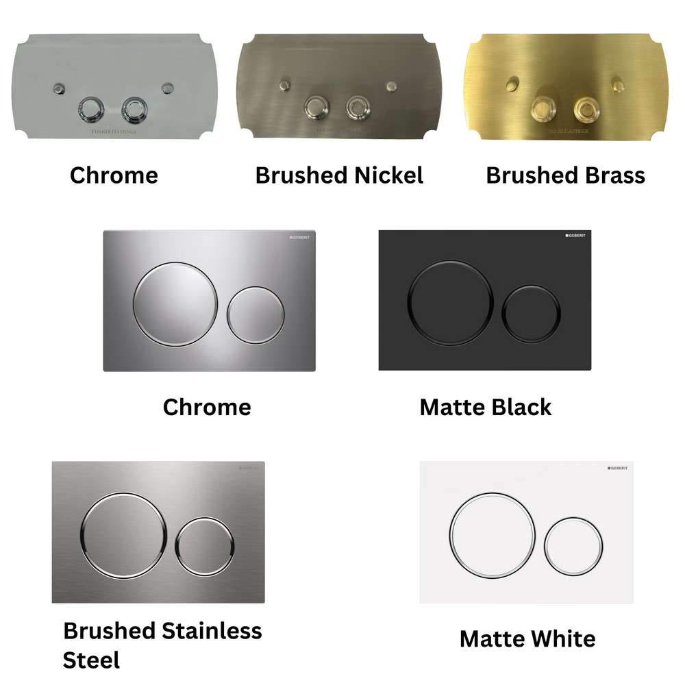 TURNER HASTINGS CLAREMONT WALL FACED PAN WITH GEBERIT IN WALL CISTERN & TRADITIONAL FLUSH PLATE