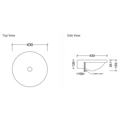 DUROCLASS CORRIDA FORWARD SEMI-RECESSED BASIN GLOSS WHITE 430MM