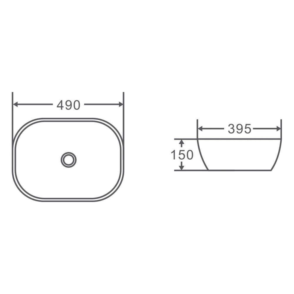 MERCIO CHUR RECTANGULAR ABOVE COUNTER BASIN MATTE BLACK 490MM