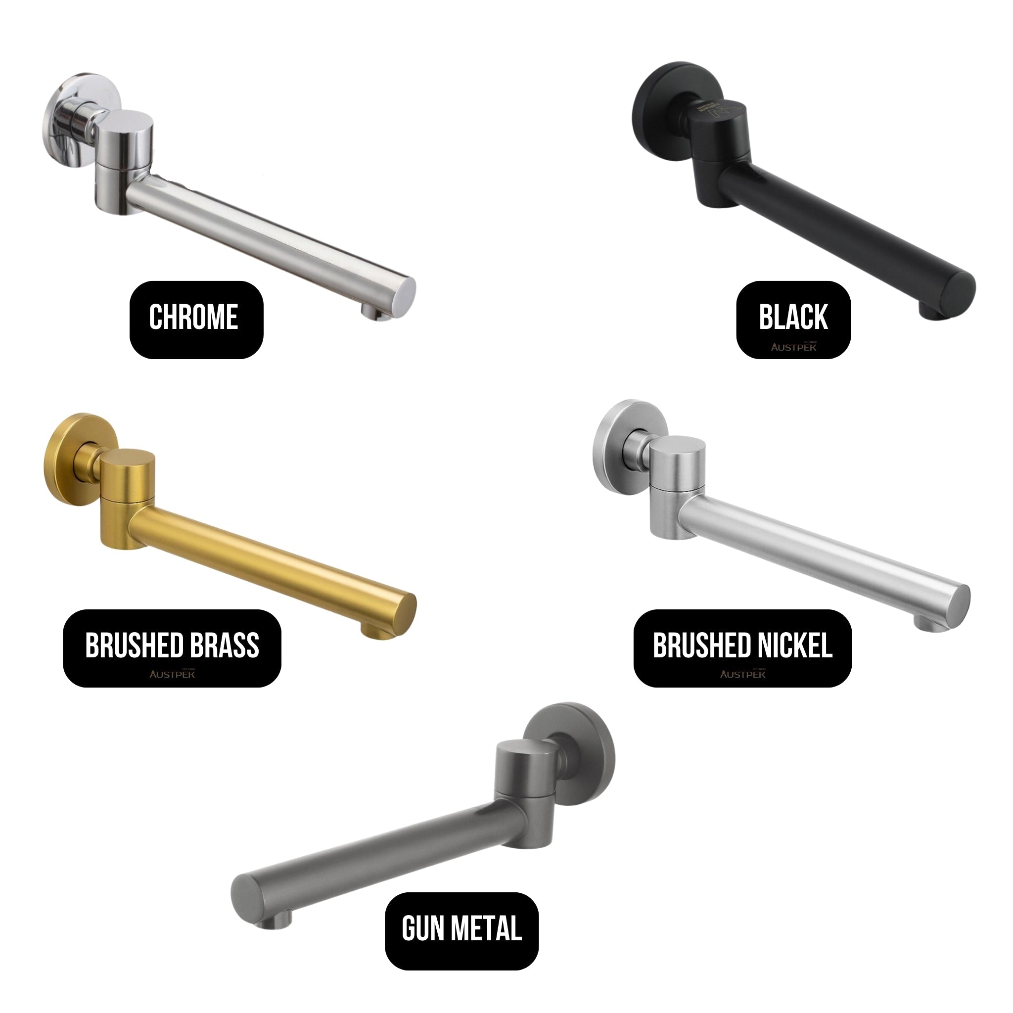 AQUAPERLA SWIVEL WALL BATH SPOUT 247MM GUN METAL