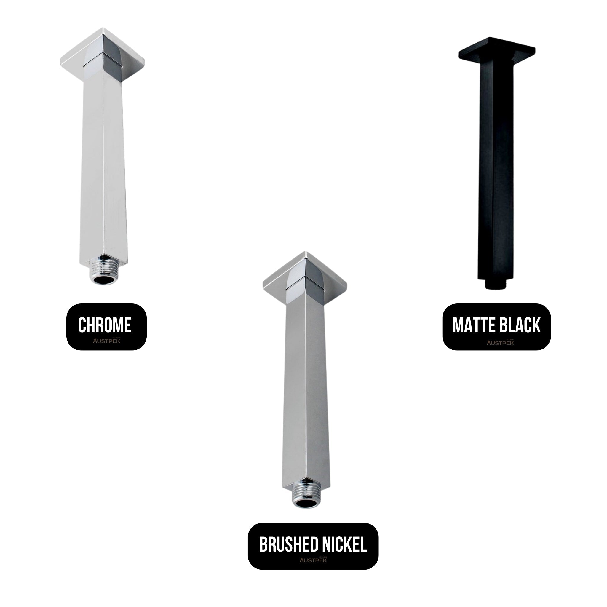 AQUAPERLA SQUARE CEILING SHOWER ARM 200MM BLACK