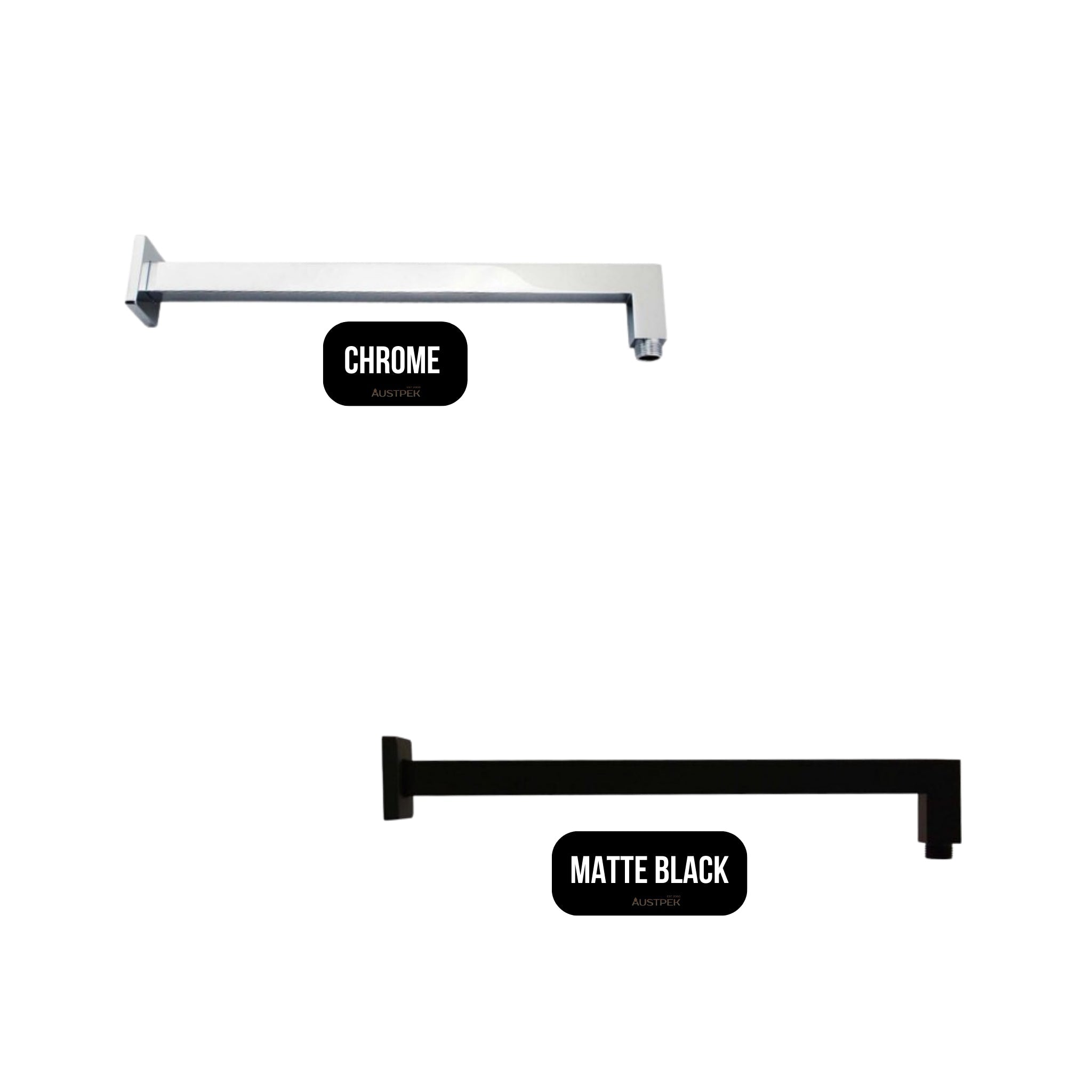 AQUAPERLA SQUARE STRAIGHT WALL SHOWER ARM 400MM BLACK