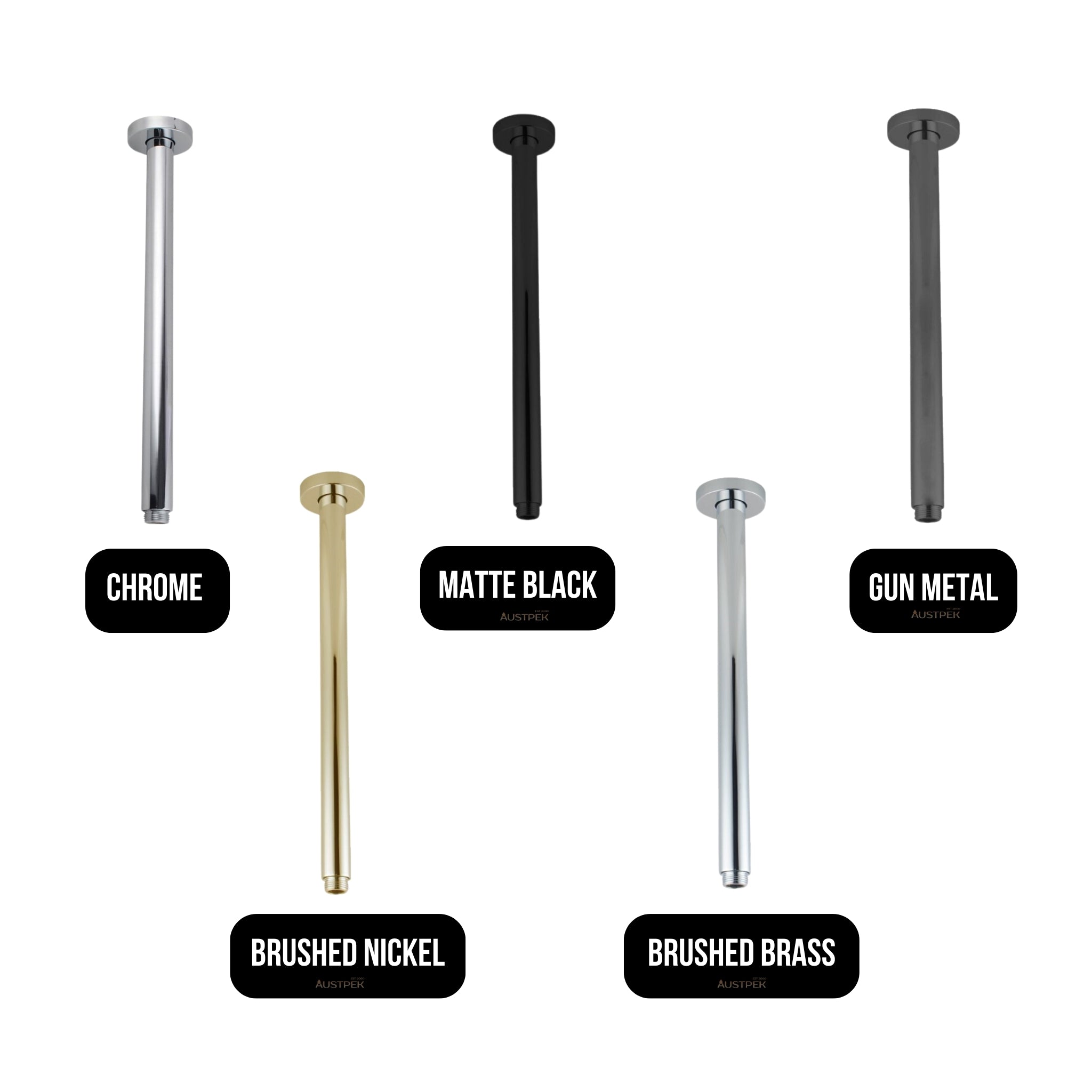 AQUAPERLA ROUND CEILING SHOWER ARM 400MM GUN METAL