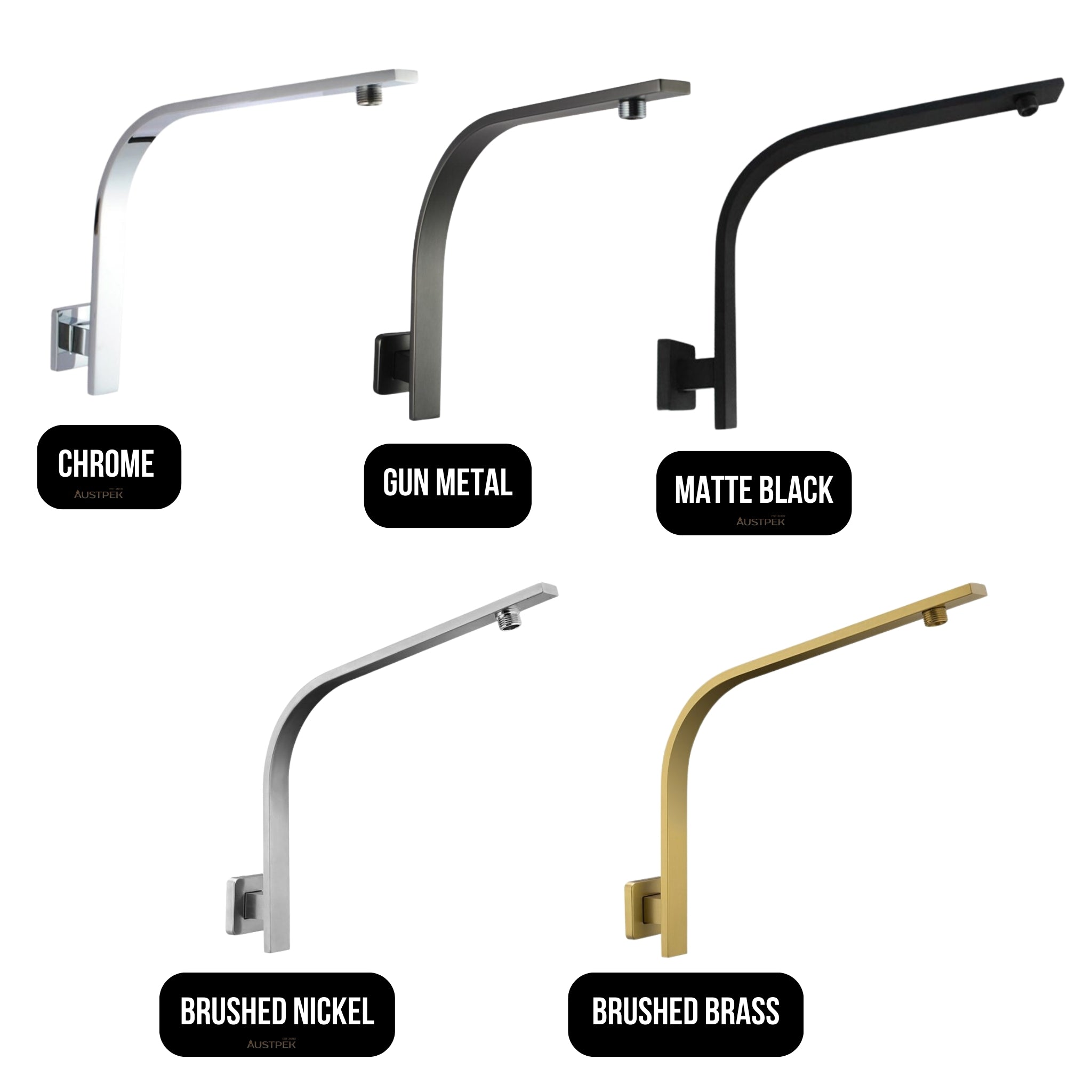 AQUAPERLA SQUARE GOOSENECK WALL SHOWER ARM 370MM GUN METAL