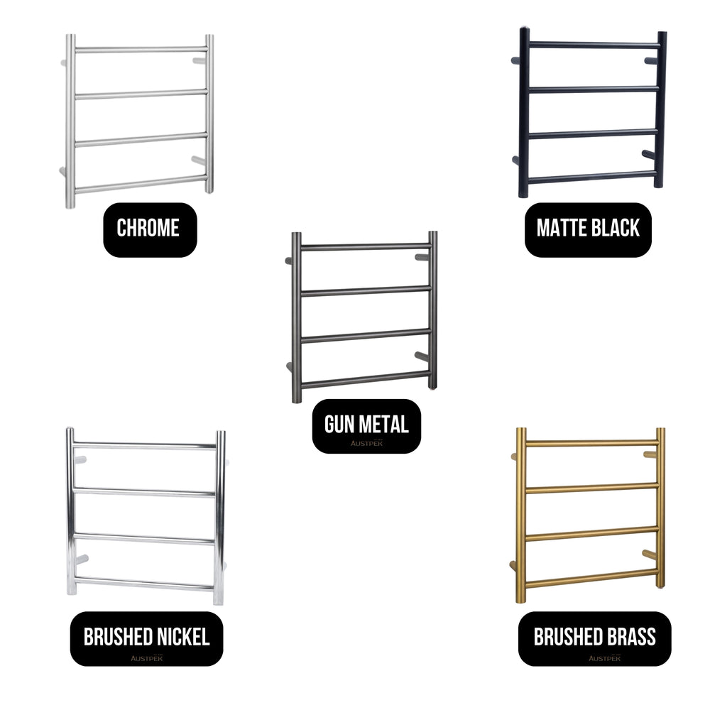 AQUAPERLA 4-BAR ROUND LADDER HEATED TOWEL RAIL BRUSHED NICKEL 520MM