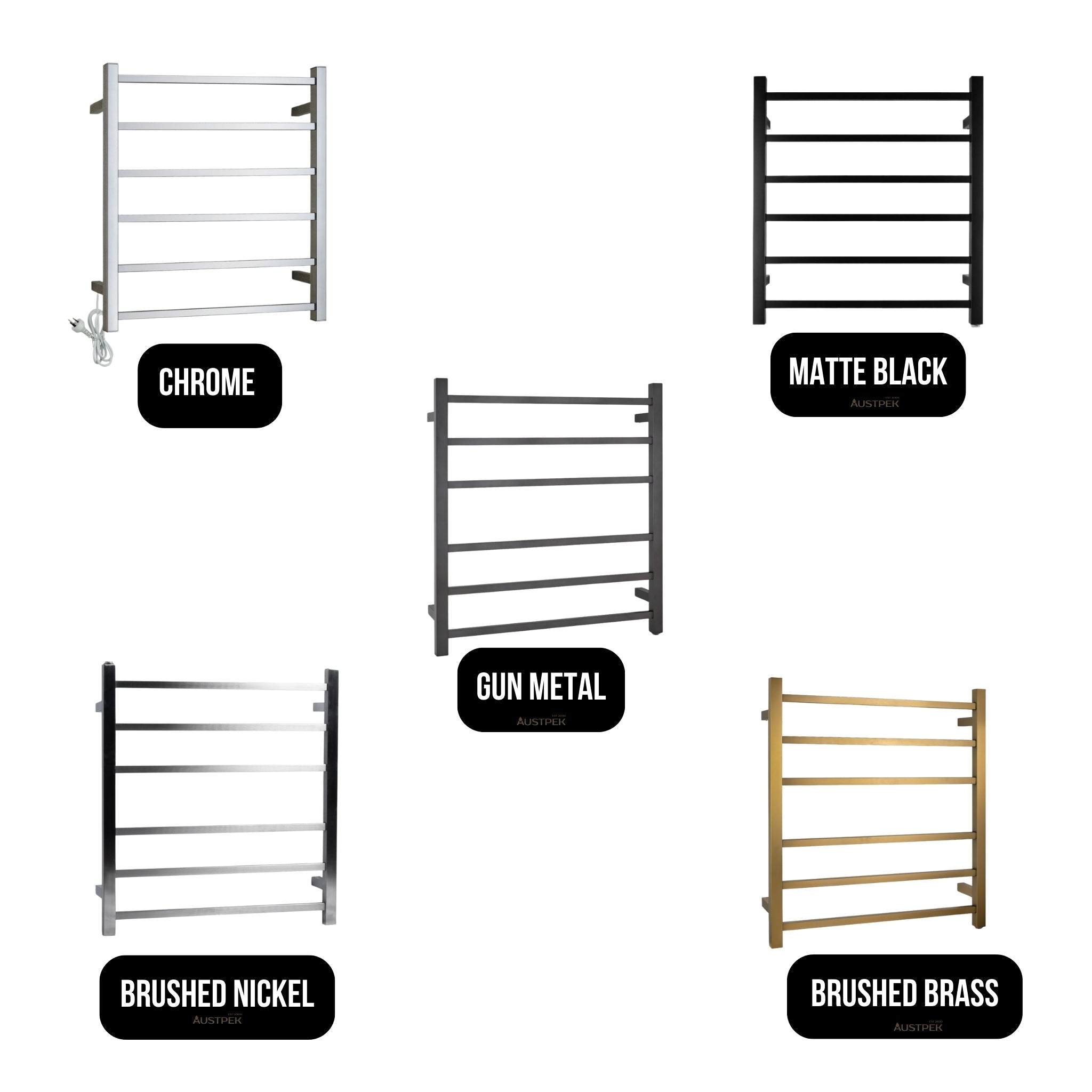 AQUAPERLA 6-BAR HEATED TOWEL RAIL BRUSHED NICKEL 674MM