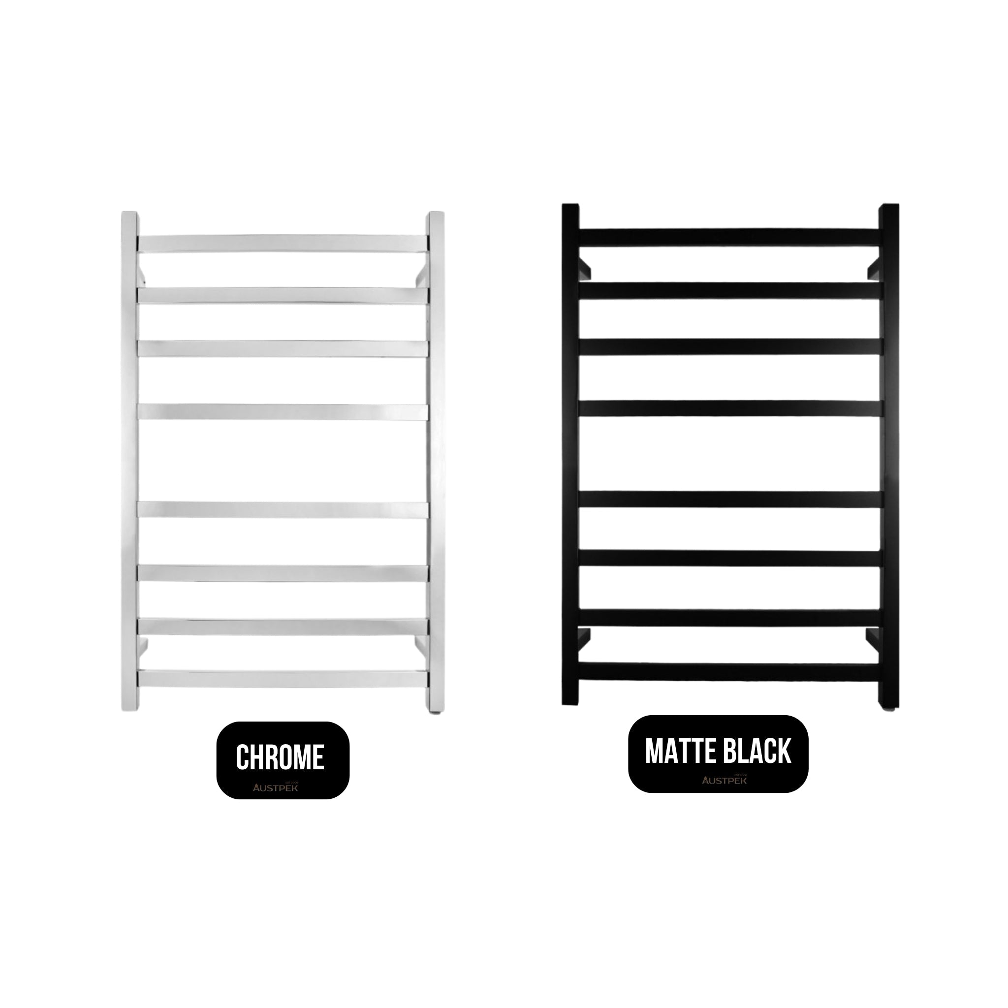 AQUAPERLA 8-BAR SQUARE LADDER HEATED TOWEL RAIL 912MM BLACK