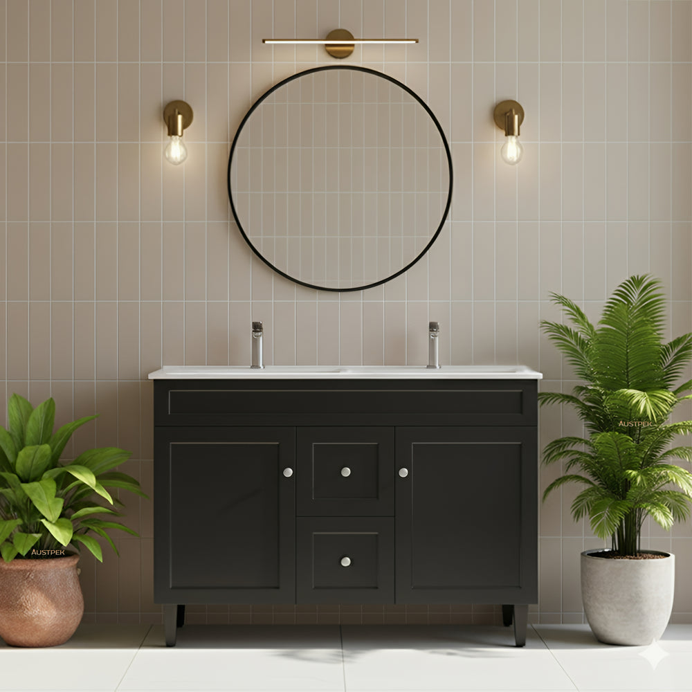 CETO HARRINGTON MATTE BLACK 1200MM DOUBLE BOWL FLOOR STANDING VANITY