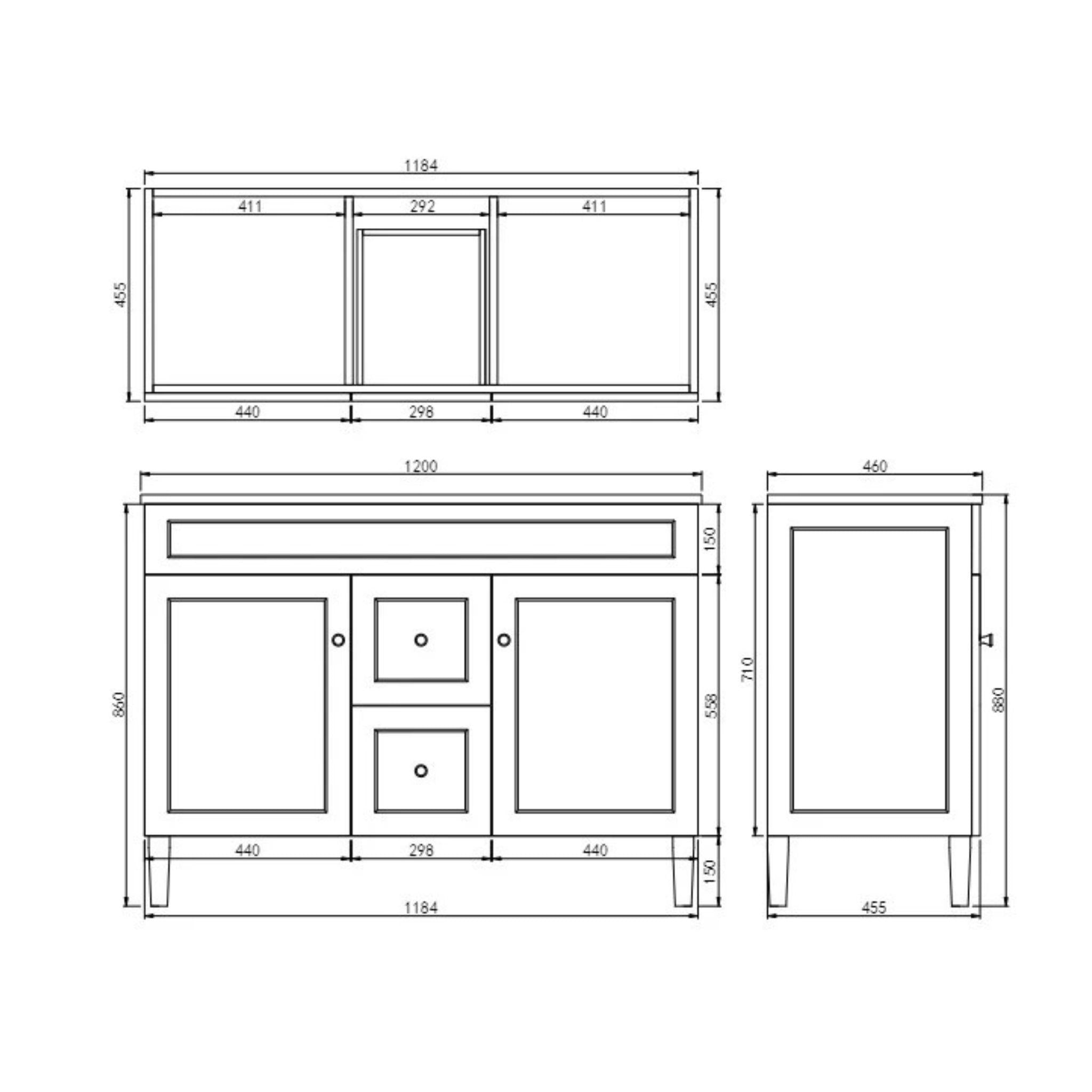 CETO HARRINGTON MATTE BLACK 1200MM DOUBLE BOWL FLOOR STANDING VANITY