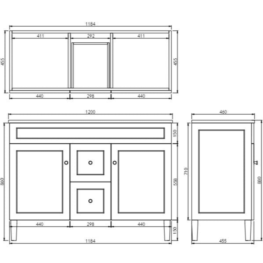 CETO HARRINGTON MATTE WHITE 1200MM DOUBLE BOWL FLOOR STANDING VANITY