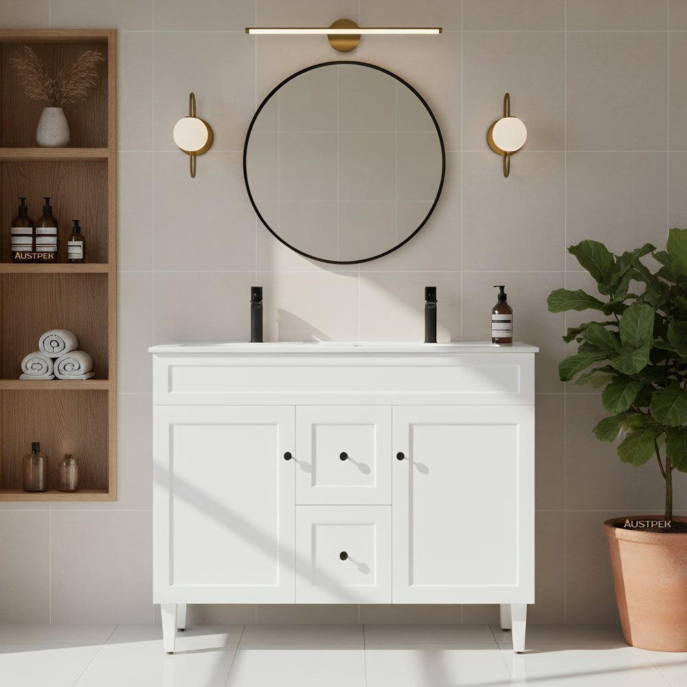 CETO HARRINGTON MATTE WHITE 1200MM DOUBLE BOWL FLOOR STANDING VANITY