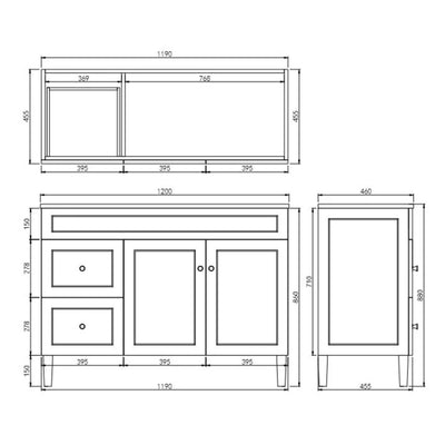CETO HARRINGTON MATTE BLACK 1200MM SINGLE BOWL FLOOR STANDING VANITY (AVAILABLE IN LEFT AND RIGHT HAND DRAWER)