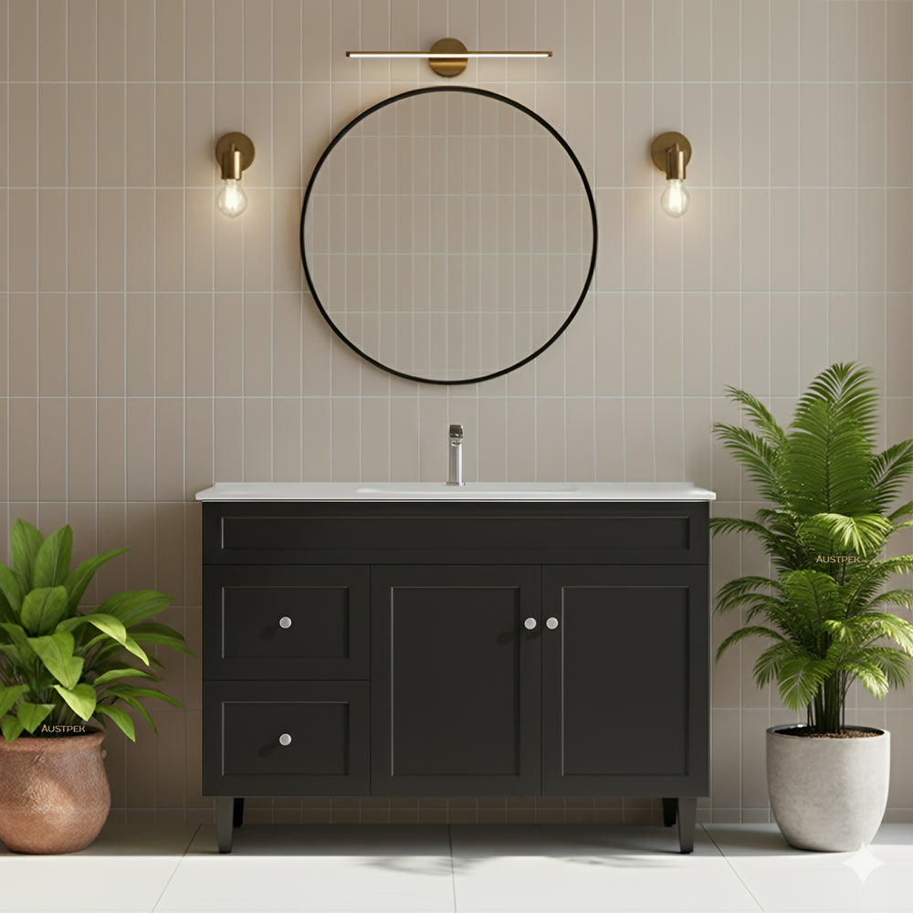 CETO HARRINGTON MATTE BLACK 1200MM SINGLE BOWL FLOOR STANDING VANITY (AVAILABLE IN LEFT AND RIGHT HAND DRAWER)