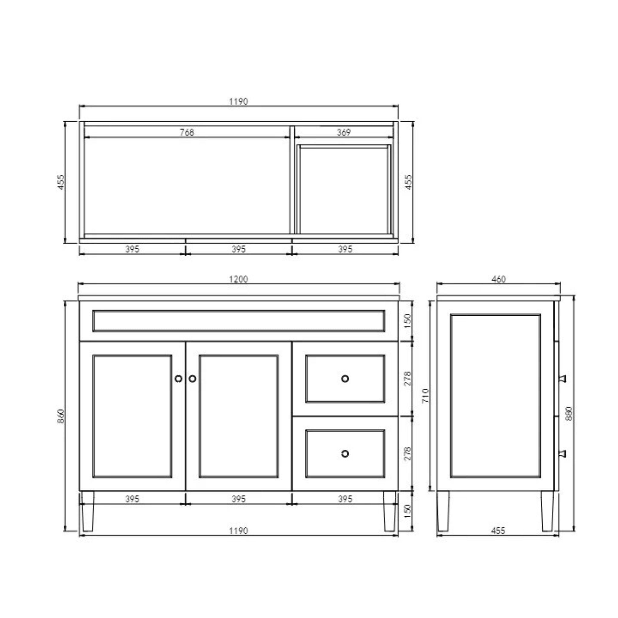 CETO HARRINGTON MATTE WHITE 1200MM SINGLE BOWL FLOOR STANDING VANITY (AVAILABLE IN LEFT AND RIGHT HAND DRAWER)