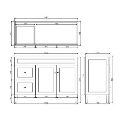 CETO HARRINGTON MATTE WHITE 1200MM SINGLE BOWL FLOOR STANDING VANITY (AVAILABLE IN LEFT AND RIGHT HAND DRAWER)