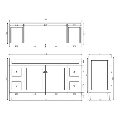 CETO HARRINGTON MATTE BLACK 1500MM SINGLE BOWL FLOOR STANDING VANITY