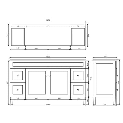 CETO HARRINGTON MATTE WHITE 1500MM SINGLE BOWL FLOOR STANDING VANITY
