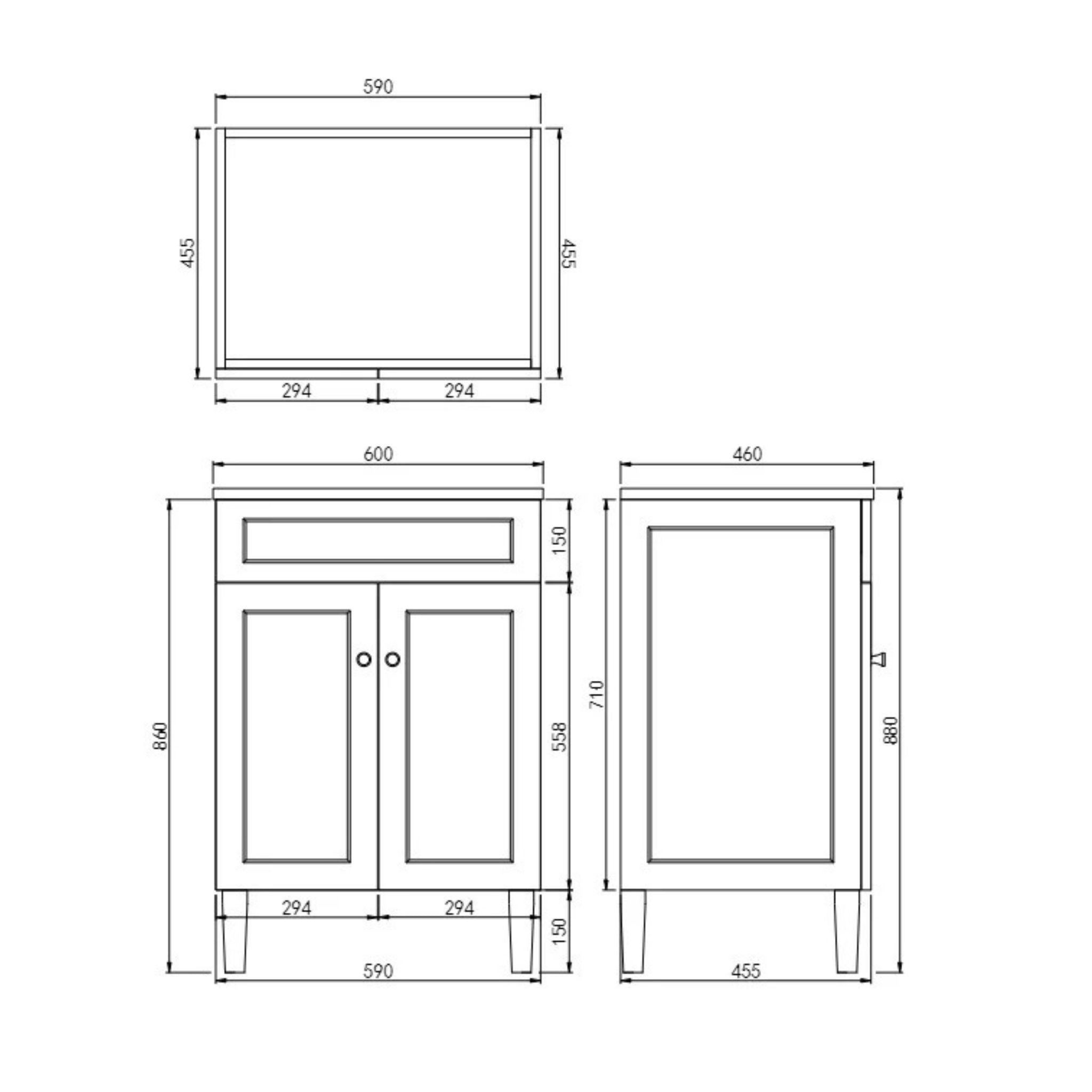 CETO HARRINGTON MATTE WHITE 600MM SINGLE BOWL FLOOR STANDING VANITY