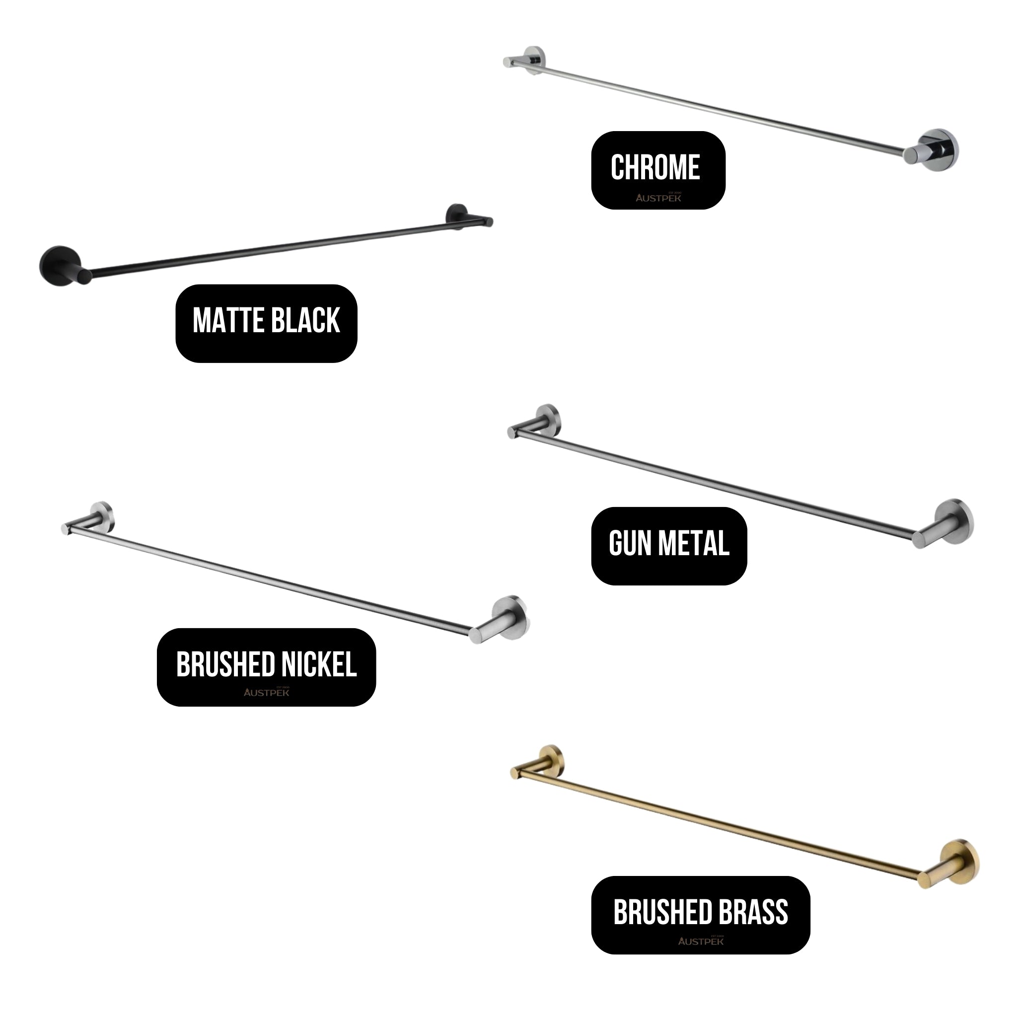 AQUAPERLA LUCID PIN SINGLE TOWEL RAIL 800MM BRUSHED BRASS