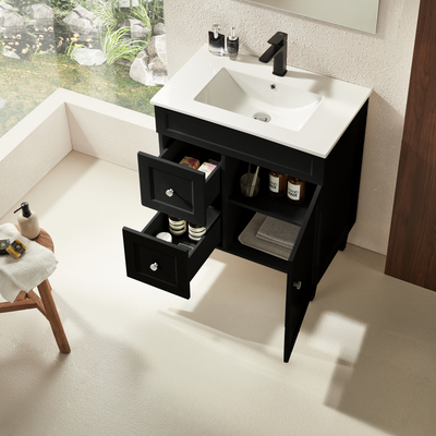 CETO HARRINGTON MATTE BLACK 750MM SINGLE BOWL FLOOR STANDING VANITY (AVAILABLE IN LEFT AND RIGHT HAND DRAWER)