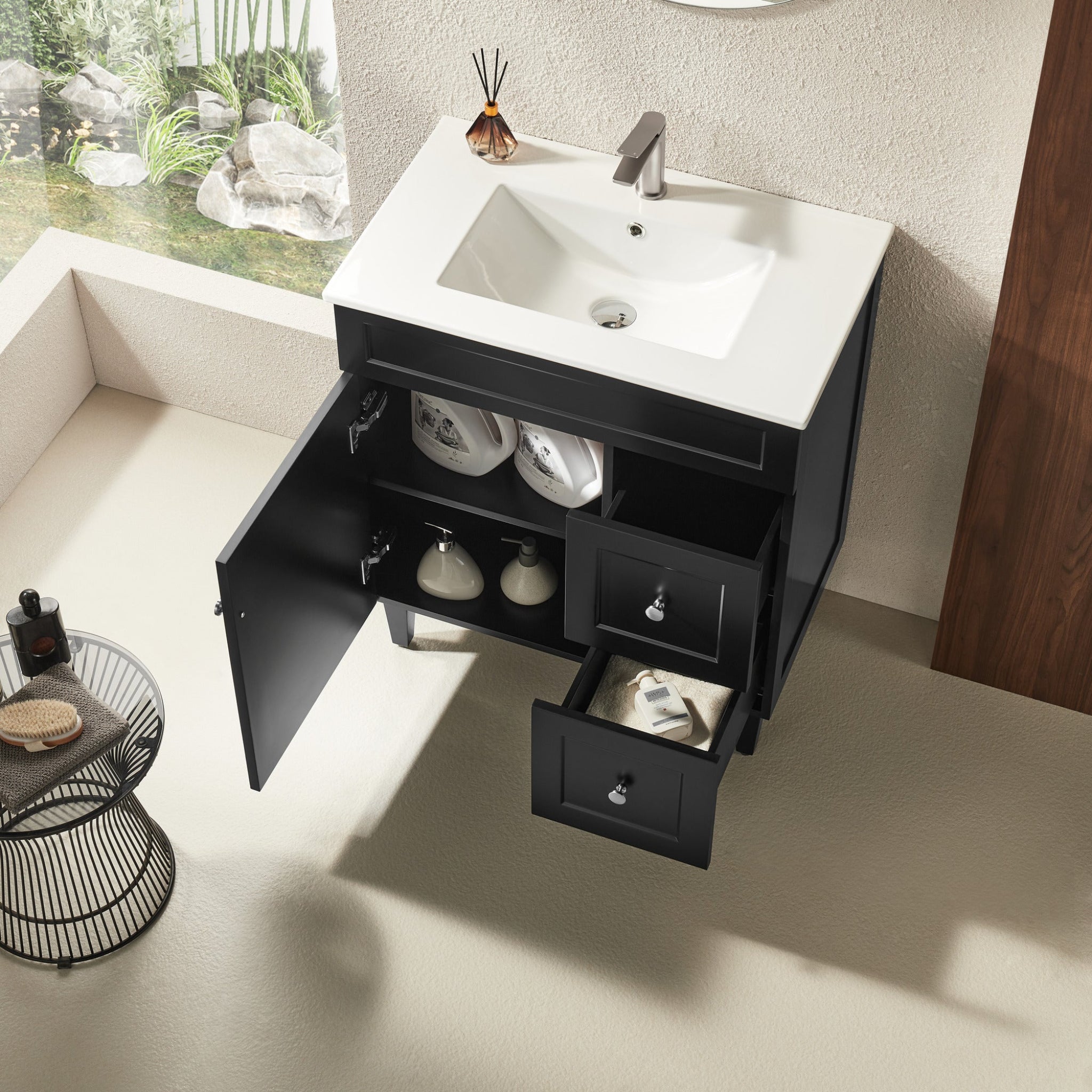 CETO HARRINGTON MATTE BLACK 750MM SINGLE BOWL FLOOR STANDING VANITY (AVAILABLE IN LEFT AND RIGHT HAND DRAWER)