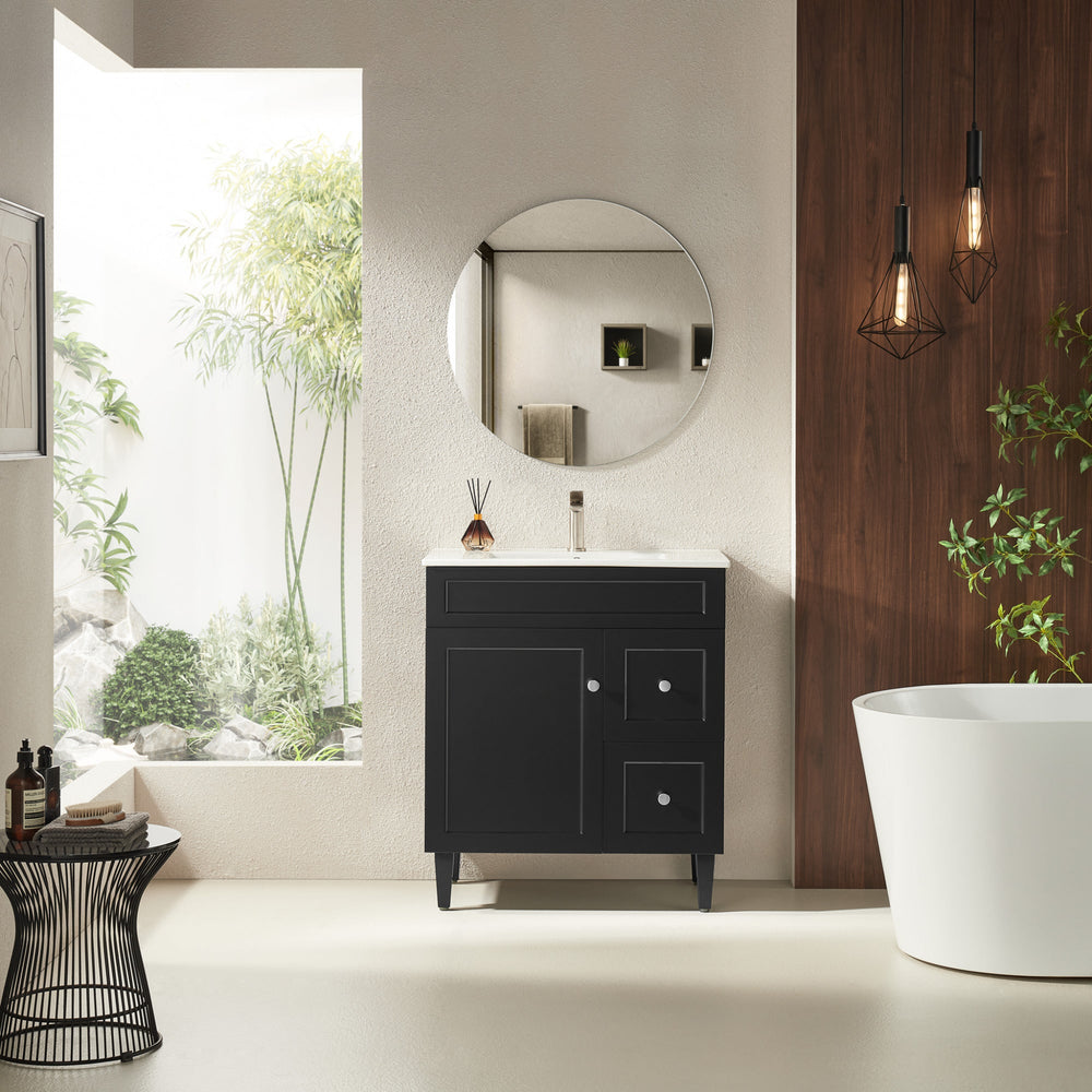 CETO HARRINGTON MATTE BLACK 750MM RIGHT HAND DRAWER SINGLE BOWL FLOOR STANDING VANITY