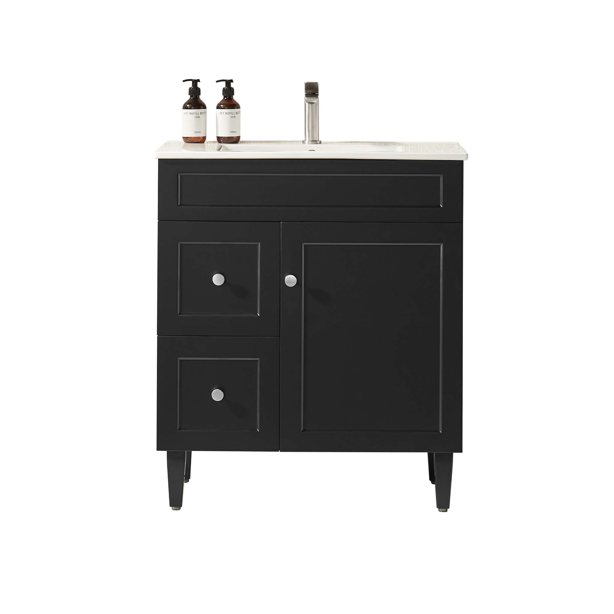 CETO HARRINGTON MATTE BLACK 750MM SINGLE BOWL FLOOR STANDING VANITY (AVAILABLE IN LEFT AND RIGHT HAND DRAWER)