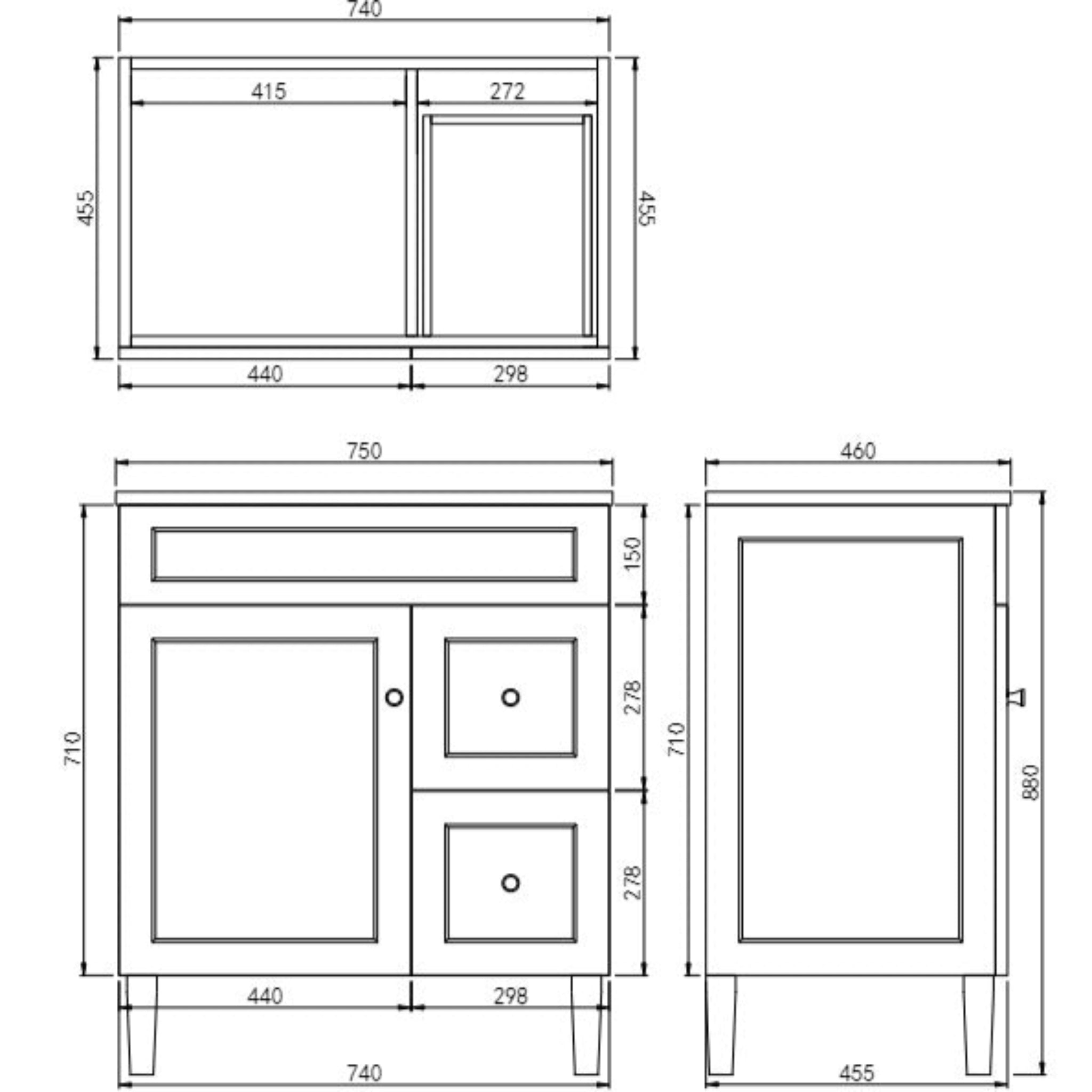 CETO HARRINGTON MATTE BLACK 750MM SINGLE BOWL FLOOR STANDING VANITY (AVAILABLE IN LEFT AND RIGHT HAND DRAWER)