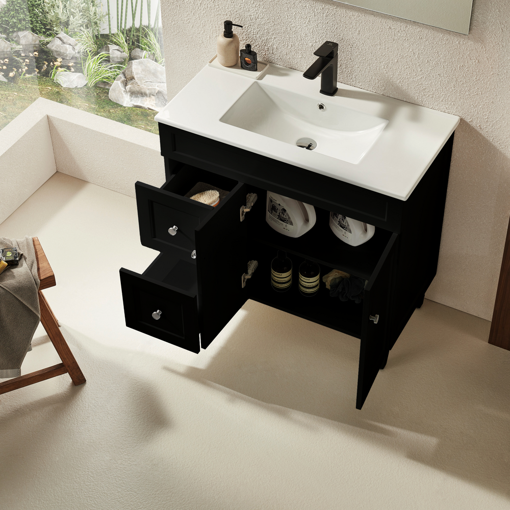 CETO HARRINGTON MATTE BLACK 900MM SINGLE BOWL FLOOR STANDING VANITY (AVAILABLE IN LEFT HAND DRAWER)