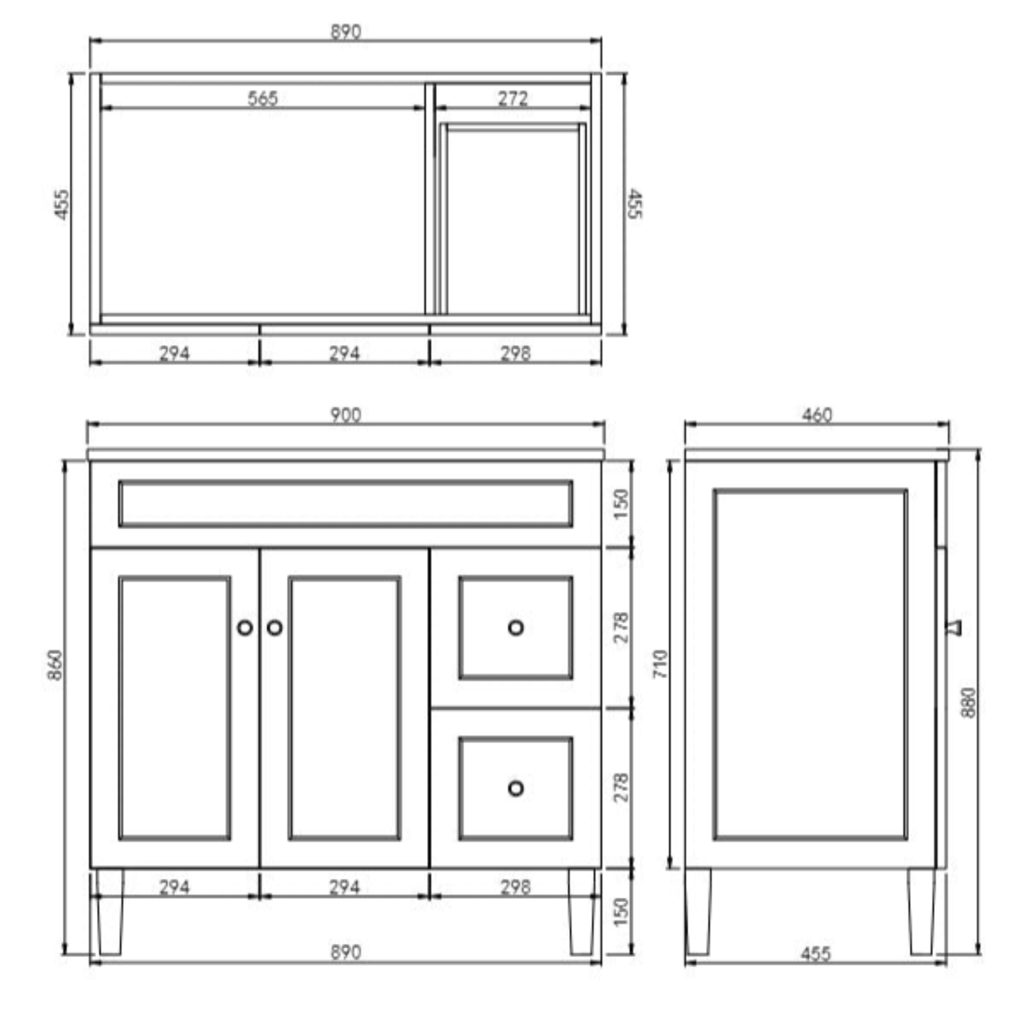 CETO HARRINGTON MATTE BLACK 900MM SINGLE BOWL FLOOR STANDING VANITY (AVAILABLE IN LEFT AND RIGHT HAND DRAWER)