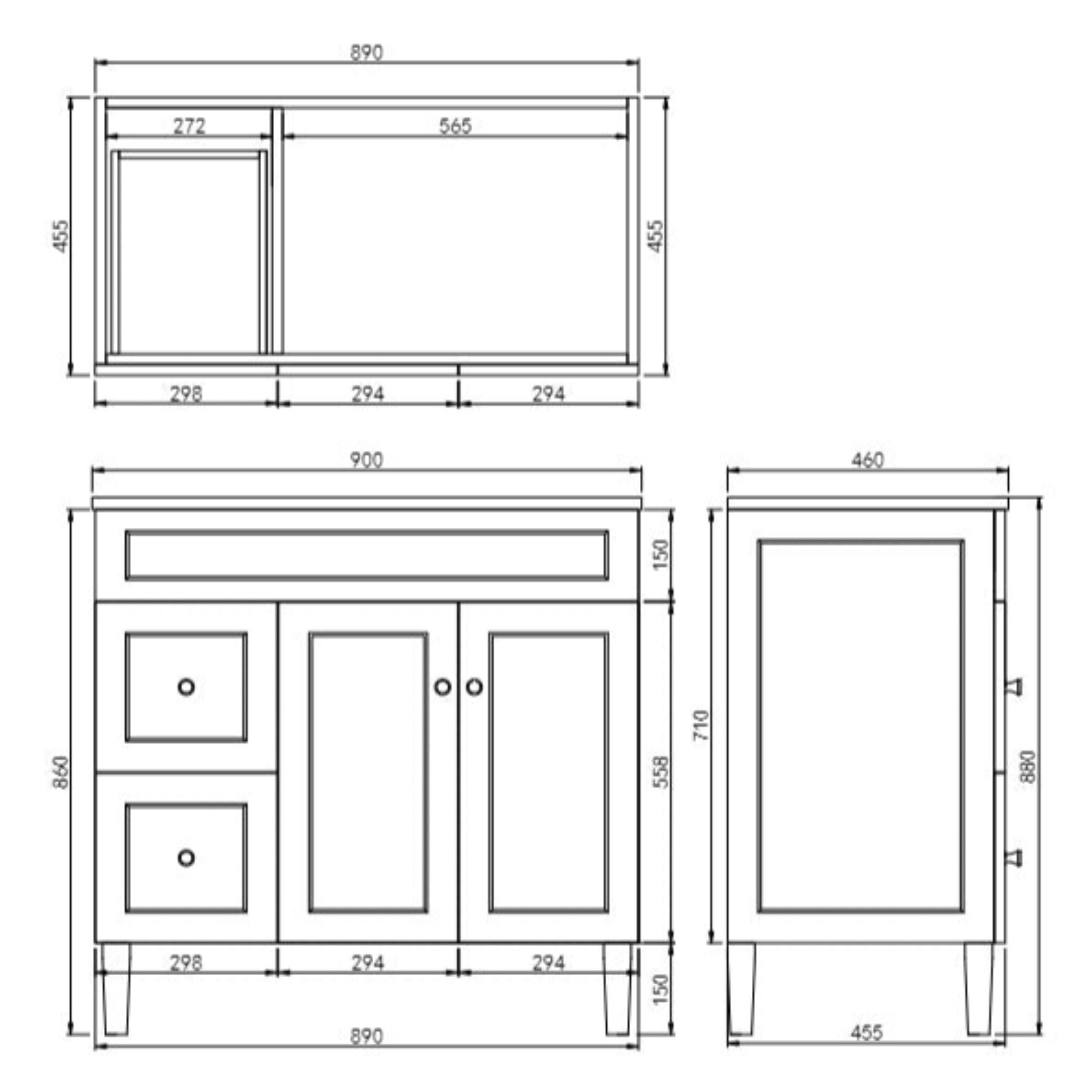 CETO HARRINGTON MATTE BLACK 900MM SINGLE BOWL FLOOR STANDING VANITY (AVAILABLE IN LEFT AND RIGHT HAND DRAWER)