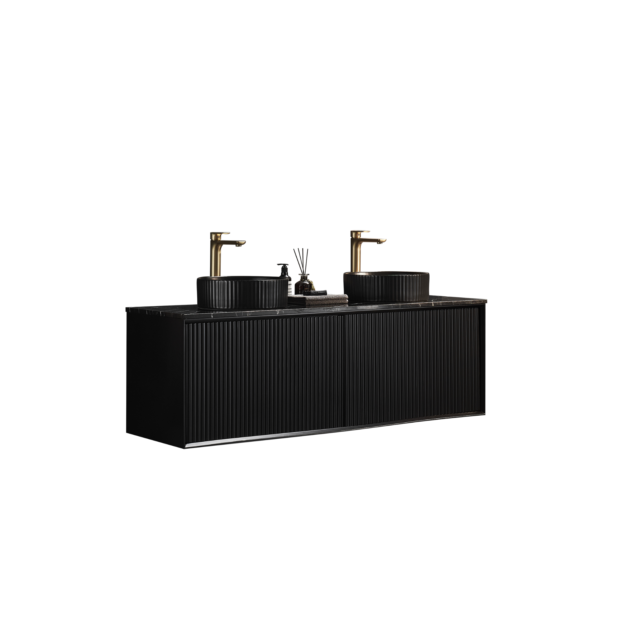 CETO KIRRIBILLI MATTE BLACK 1500MM DOUBLE BOWL WALL HUNG VANITY