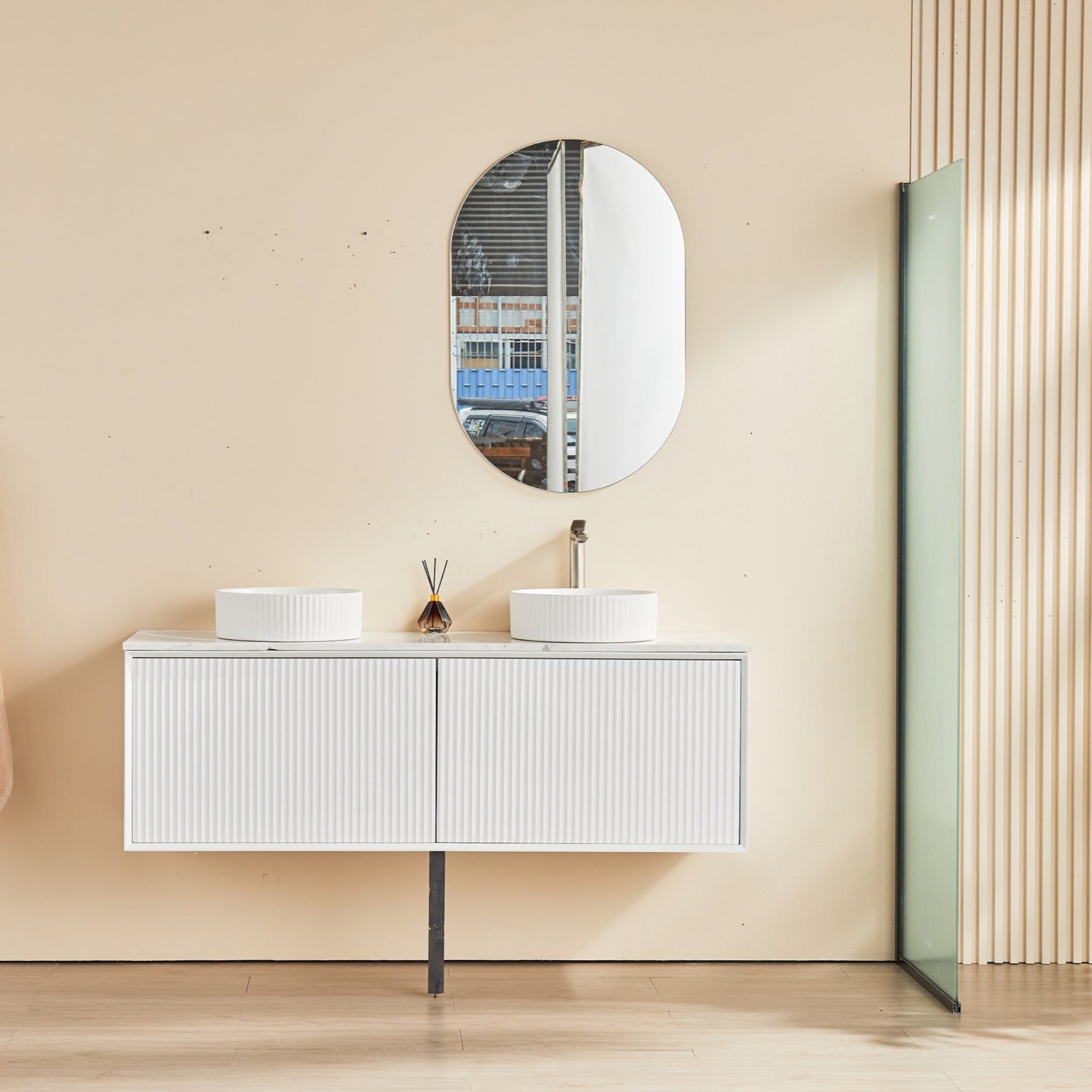 CETO KIRRIBILLI MATTE WHITE 1500MM DOUBLE BOWL WALL HUNG VANITY