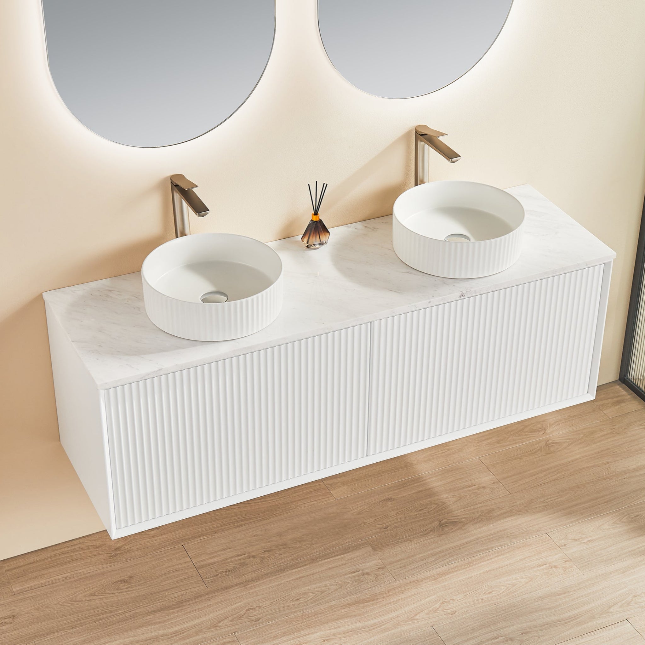 CETO KIRRIBILLI MATTE WHITE 1500MM DOUBLE BOWL WALL HUNG VANITY