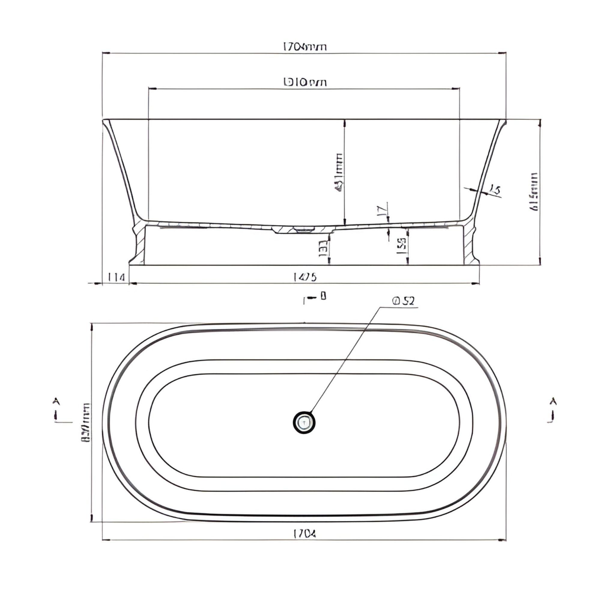 TURNER HASTINGS CLAREMONT MAGNACAST FREESTANDING BATHTUB GLOSS WHITE 1704MM