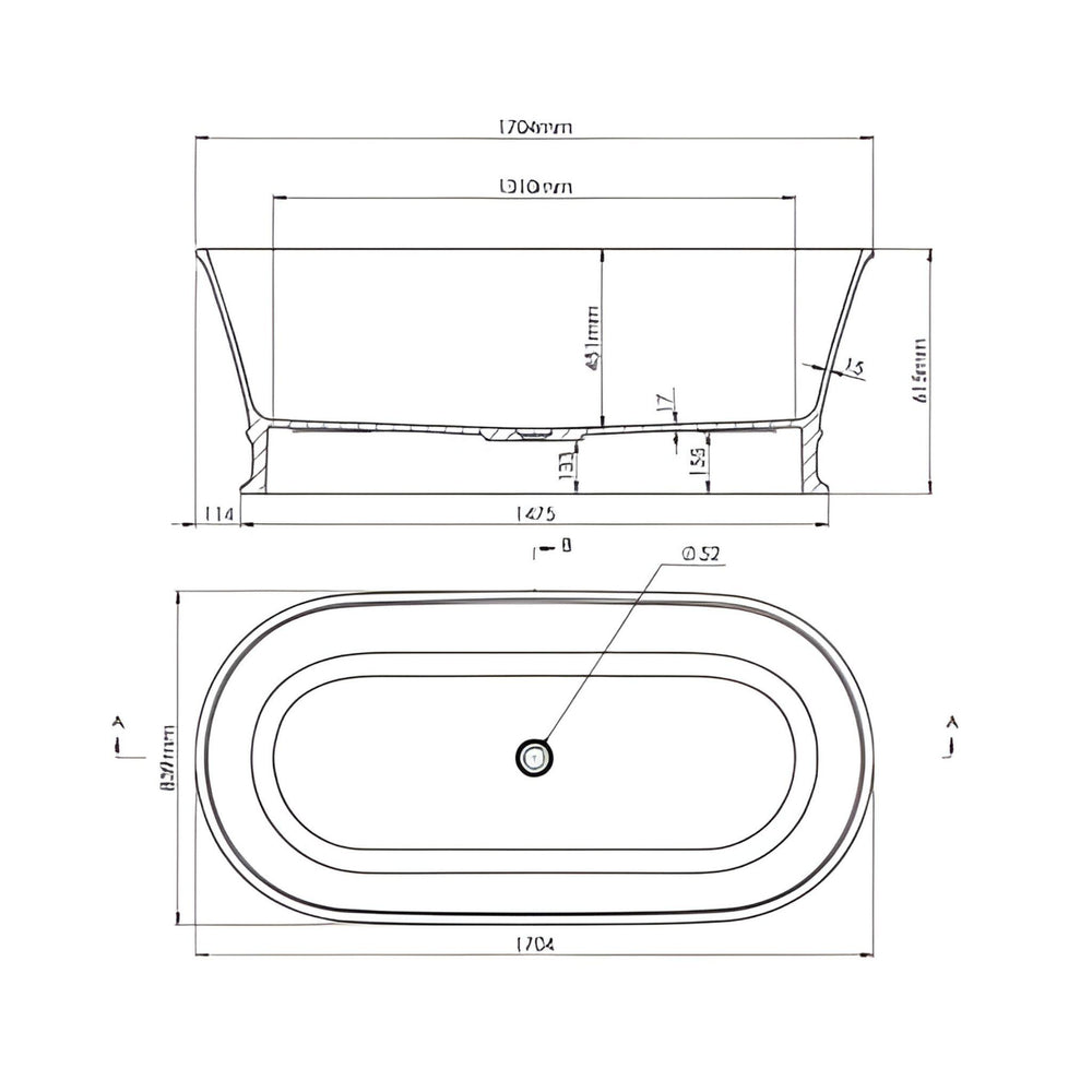 TURNER HASTINGS CLAREMONT MAGNACAST FREESTANDING BATHTUB MATTE WHITE 1704MM