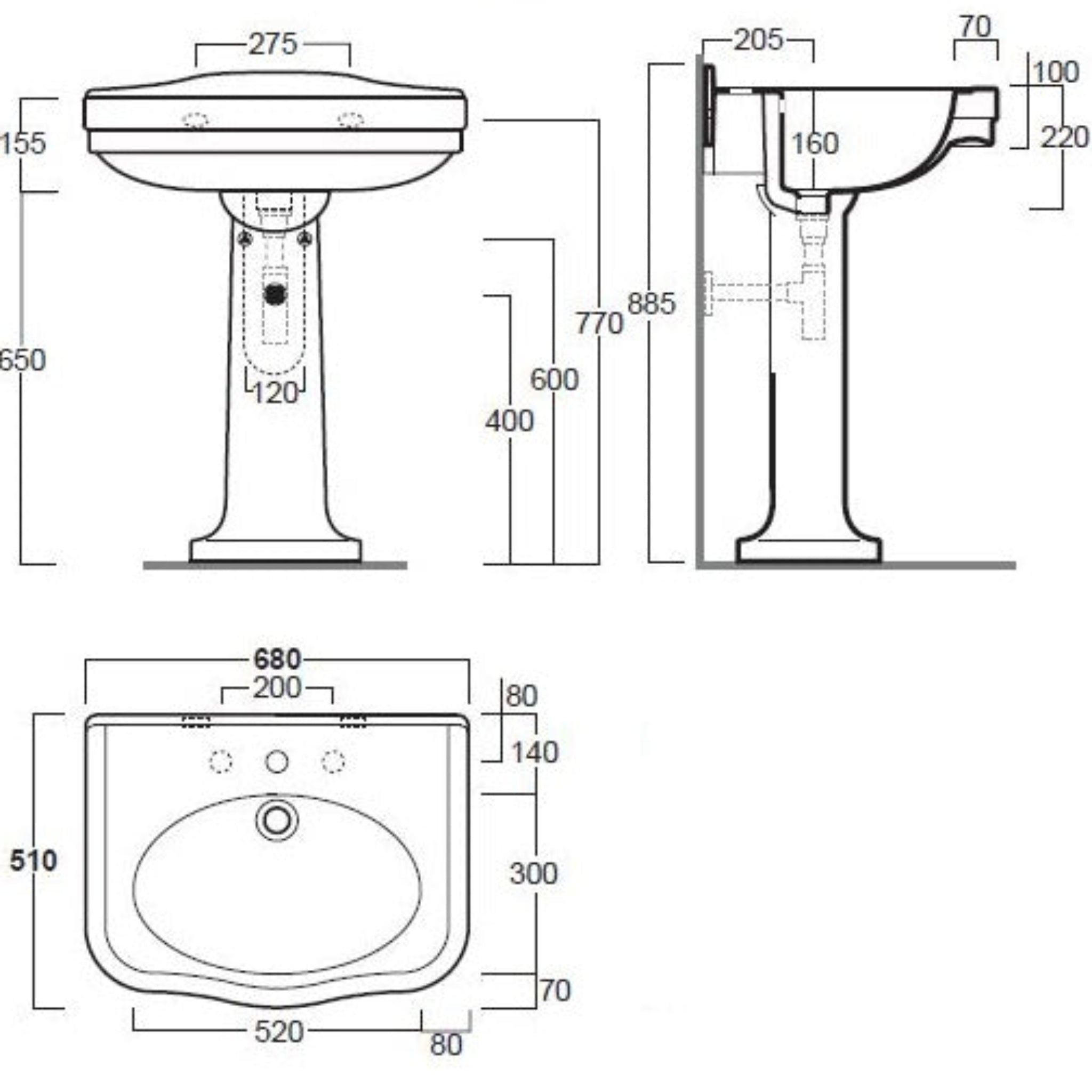 TURNER HASTINGS CLAREMONT BASIN & PEDESTAL GLOSS WHITE 680MM X 885MM