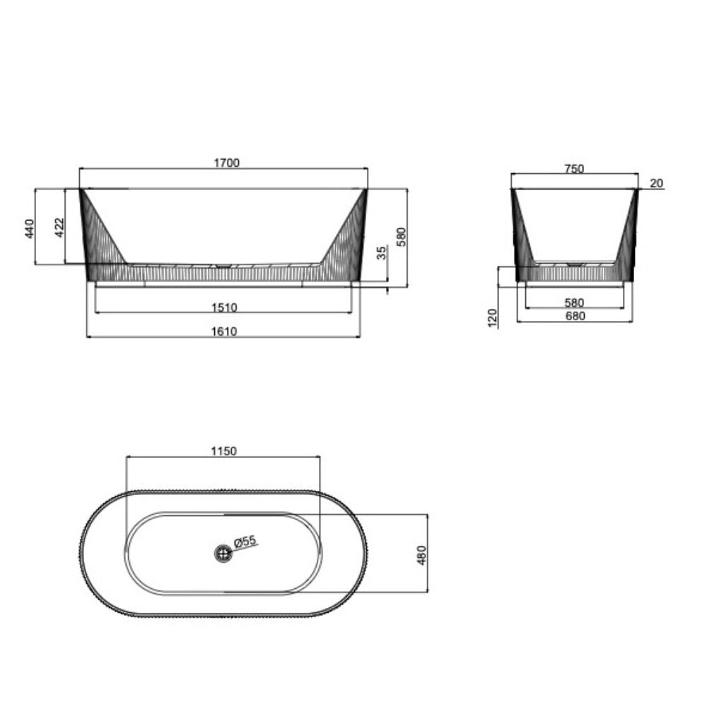 LINSOL CLEO FREESTANDING BATHTUB WARM GREY (AVAILABLE IN 1500MM AND 1700MM)
