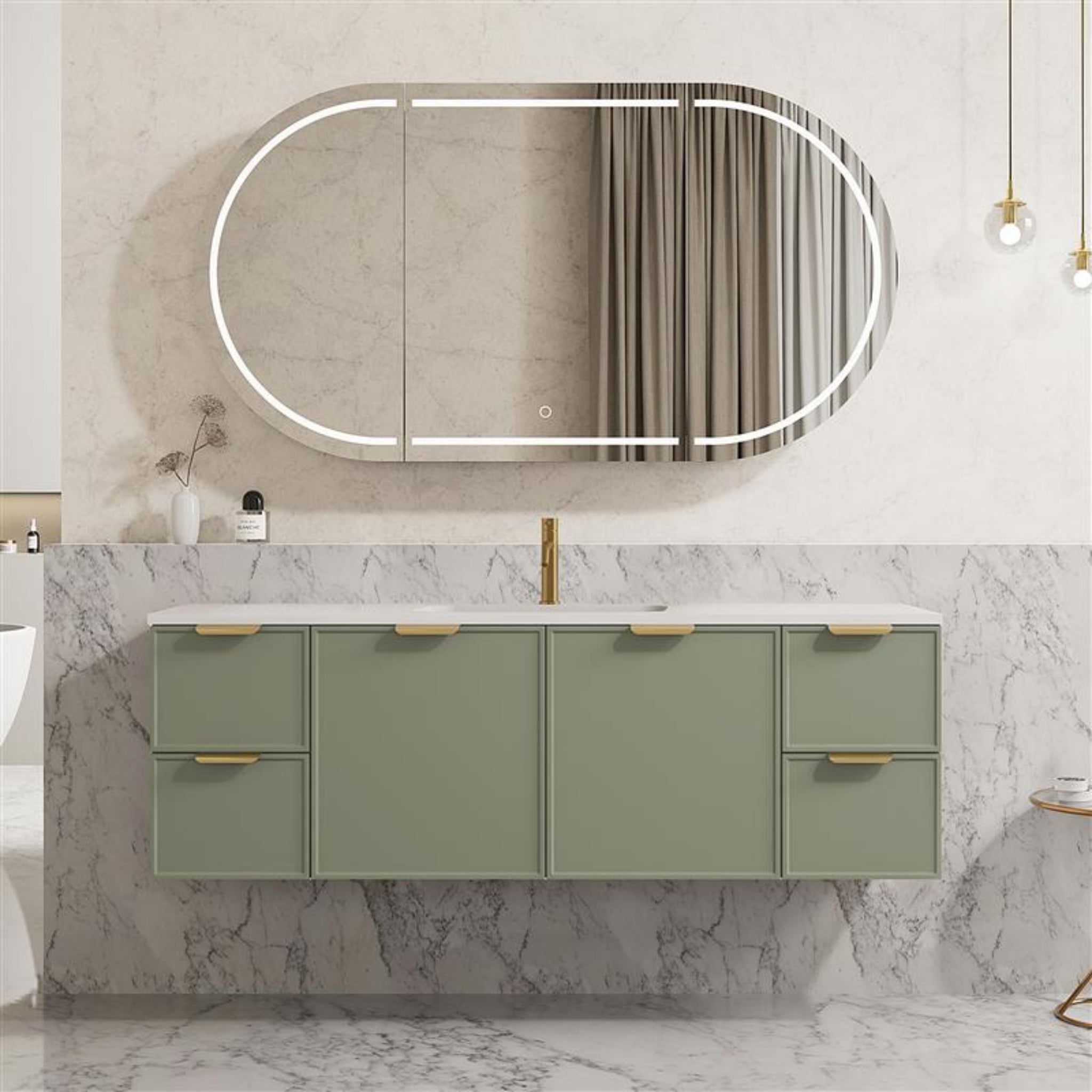 CETO MIAMI OLIVE GREEN 1500MM SINGLE BOWL WALL HUNG VANITY