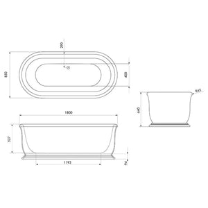 TURNER HASTINGS CAMDEN TITANCAST SOLID SURFACE FREESTANDING BATHTUB GLOSS WHITE WITH OVERFLOW 1800MM