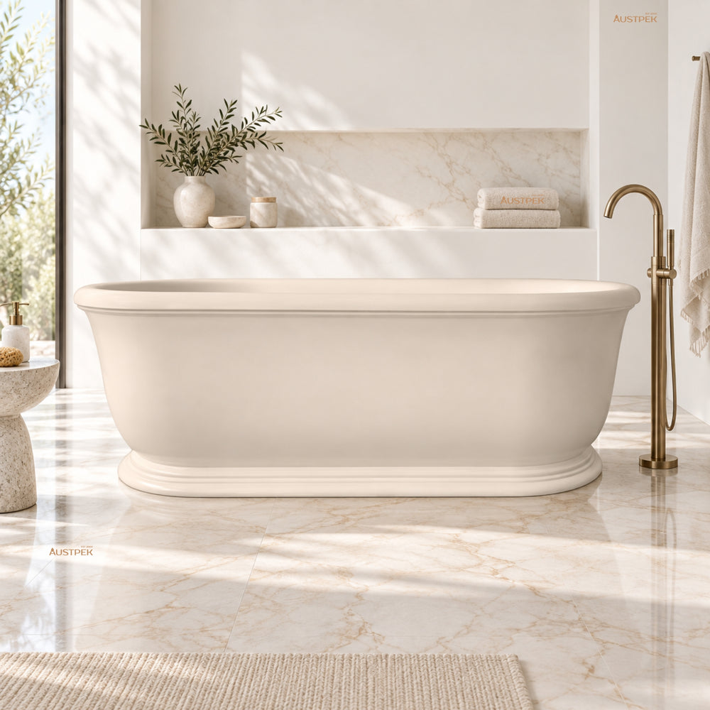 TURNER HASTINGS CAMDEN TITANCAST FREESTANDING NON OVERFLOW BATHTUB NATURAL LINEN 1800MM