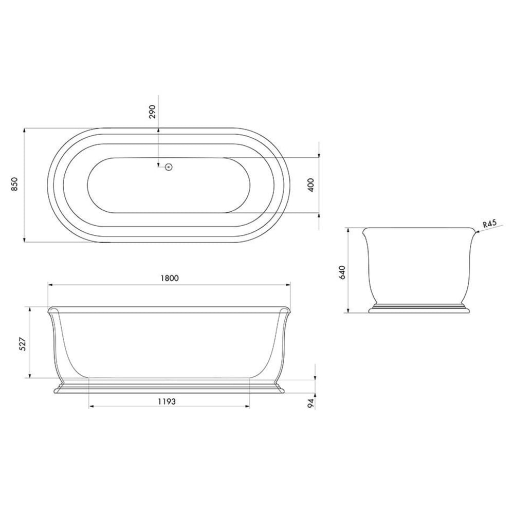 TURNER HASTINGS CAMDEN TITANCAST SOLID SURFACE FREESTANDING BATHTUB SATIN SILK WHITE 1800MM