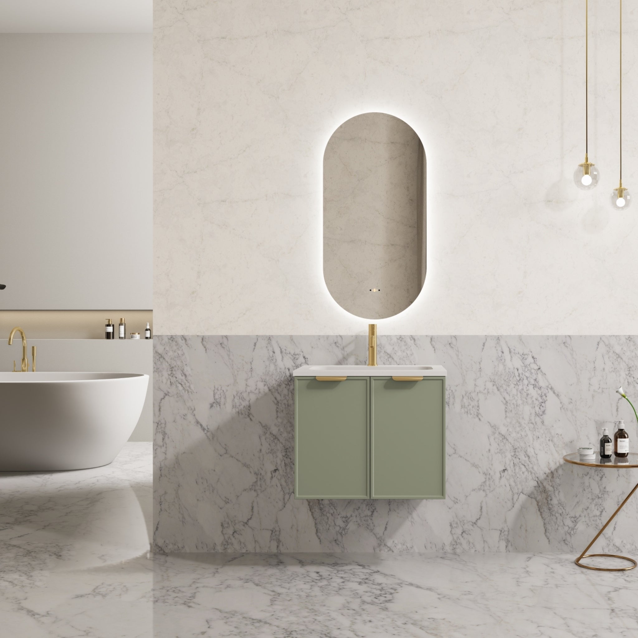 CETO MIAMI OLIVE GREEN 600MM SINGLE BOWL WALL HUNG VANITY