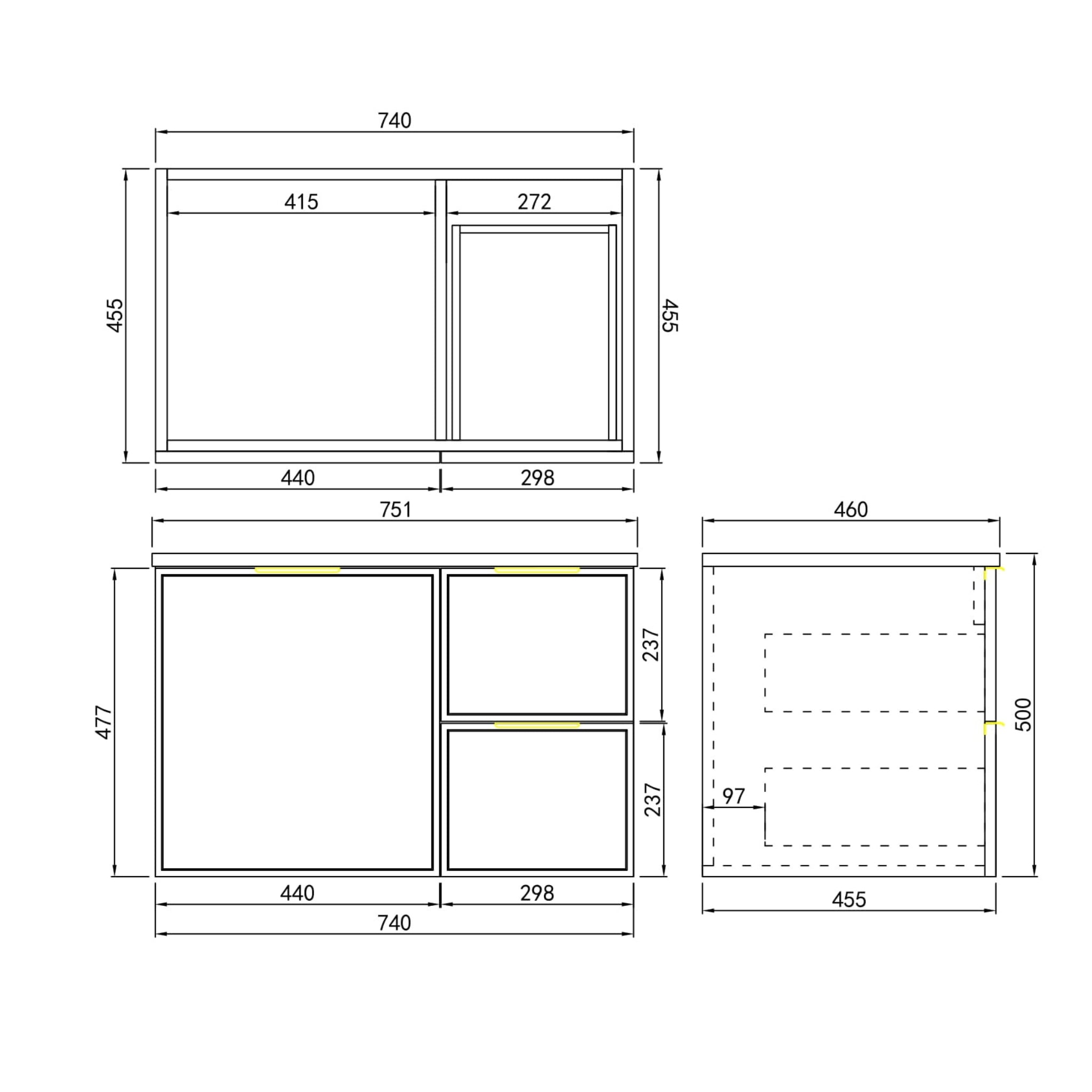 CETO MIAMI MATTE BLACK 750MM SINGLE BOWL WALL HUNG VANITY (AVAILABLE IN LEFT AND RIGHT HAND DRAWER)
