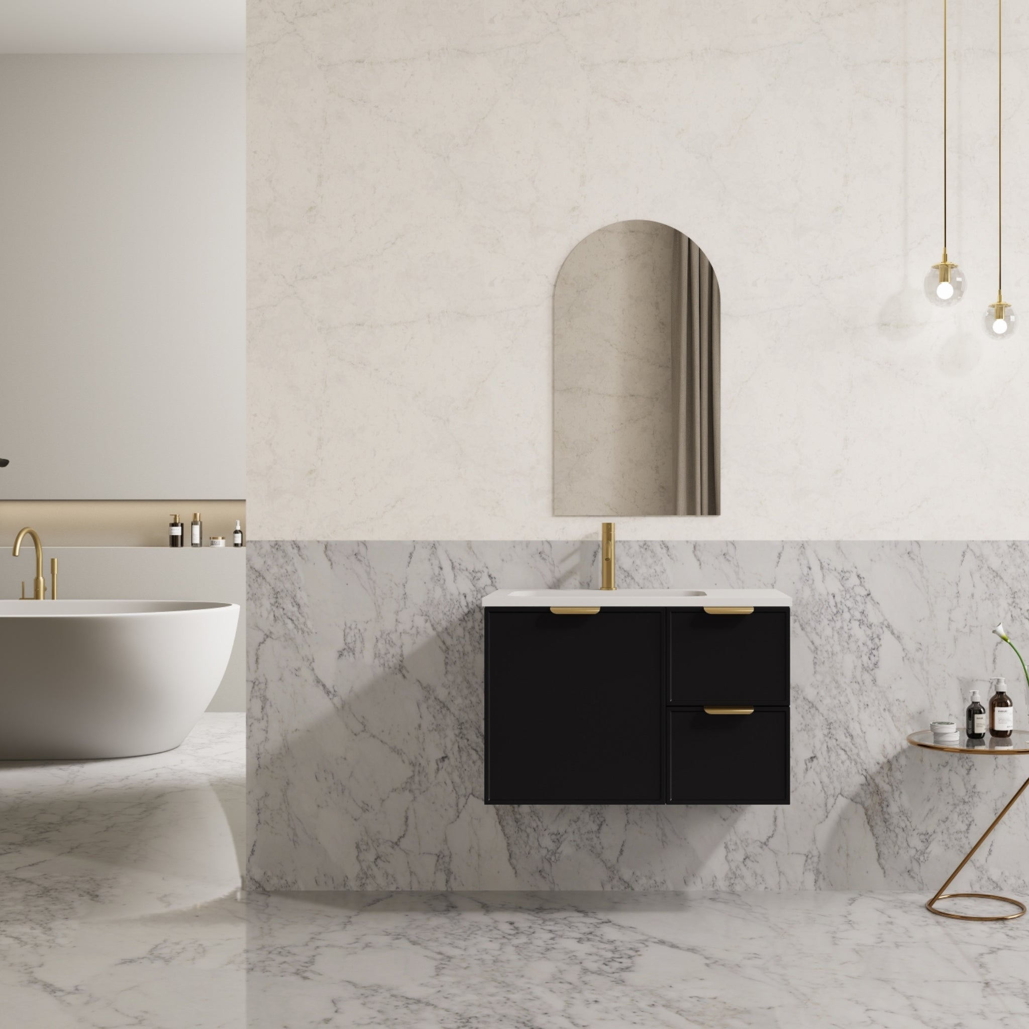 CETO MIAMI MATTE BLACK 750MM SINGLE BOWL WALL HUNG VANITY (AVAILABLE IN LEFT AND RIGHT HAND DRAWER)