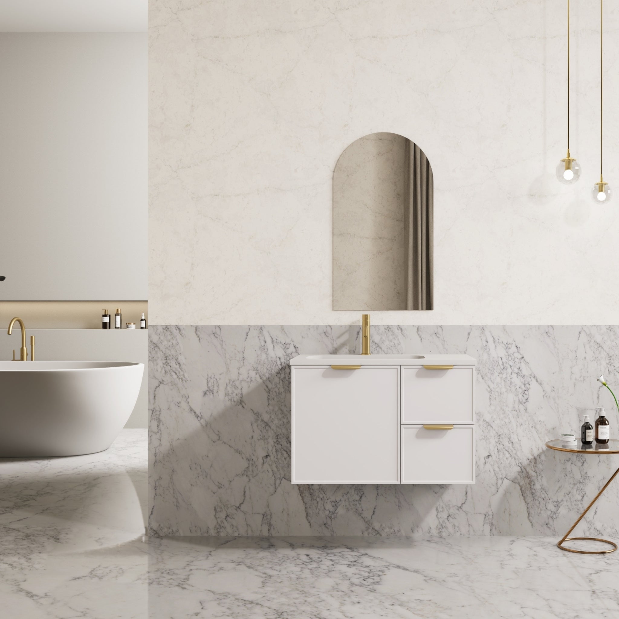 CETO MIAMI MATTE WHITE 750MM SINGLE BOWL WALL HUNG VANITY (AVAILABLE IN LEFT AND RIGHT HAND DRAWER)