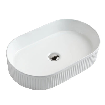 MERCIO CORA FLUTED OVAL ABOVE COUNTER BASIN MATTE WHITE 580MM