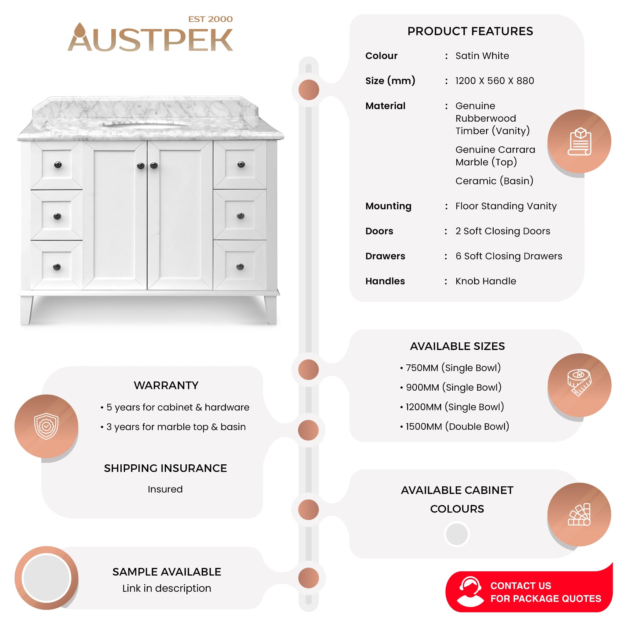 TURNER HASTINGS COVENTRY SATIN WHITE 1200MM SINGLE BOWL FLOOR STANDING VANITY PACKAGE