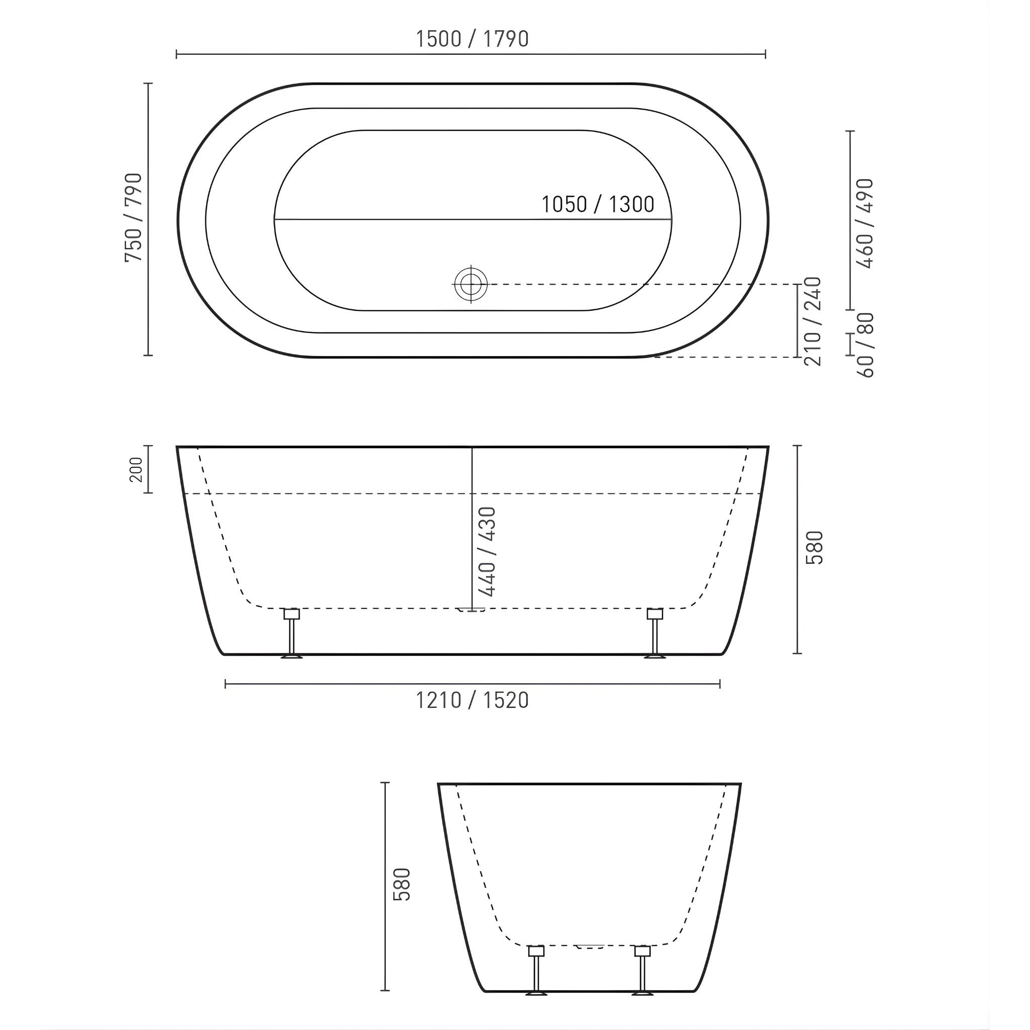 DECINA COOL FREESTANDING BATH GLOSS WHITE (AVAILABLE IN 1500MM AND 1790MM)